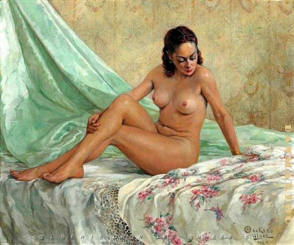 EMILE DECKERS (92).jpg - Femme fran�aise nue - huile sur toile - Deckers - Alger - 1929